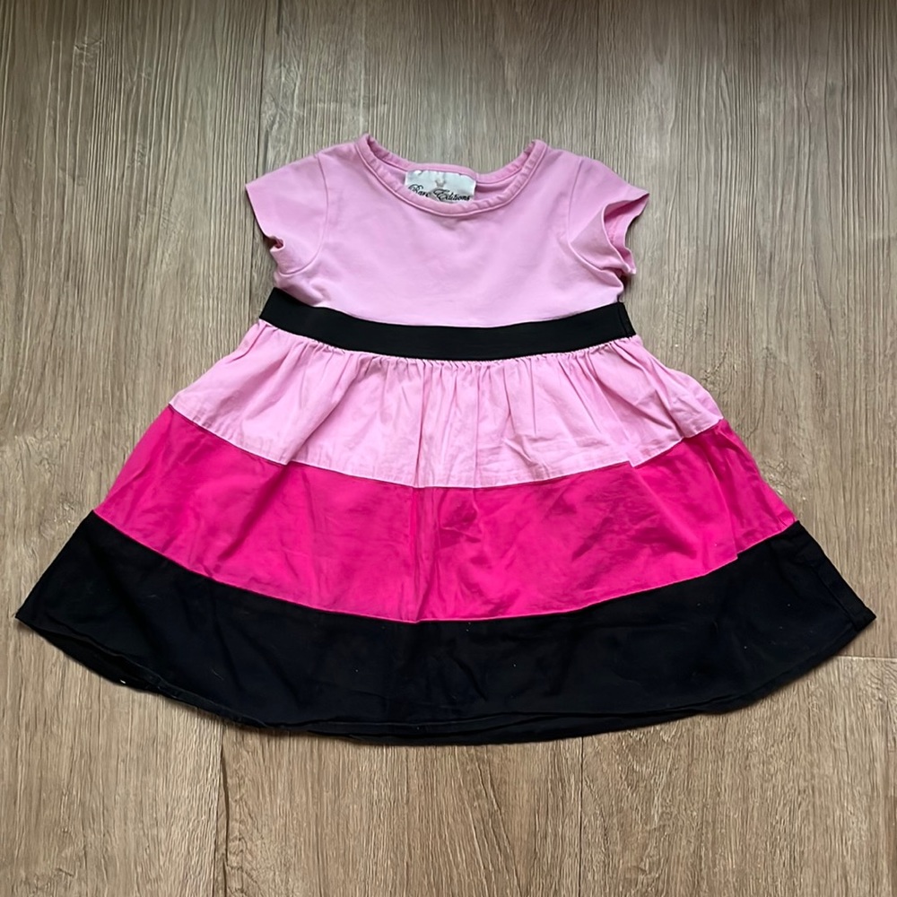 Rare Editions Baby Girl Pink Short Sleeve Tiered Flare Dress Size 12 Months
